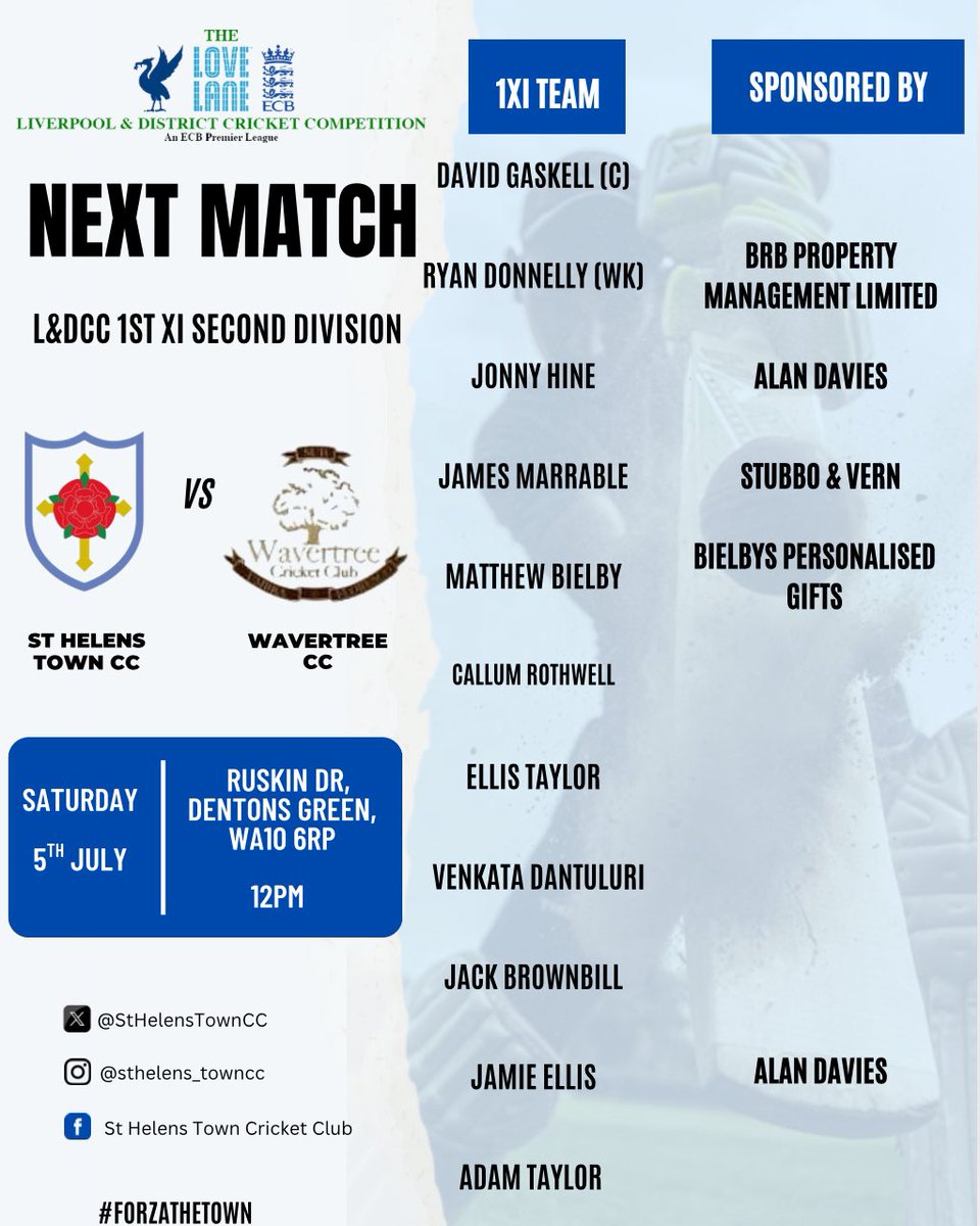 Team news for the 1st XI who host <a href="/WavertreeCC/">Wavertree CC</a> and are looking to bring their Echo KO T20 form into the league.

#ForzaTown