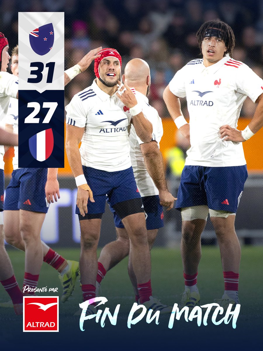 FranceRugby's tweet image. 🇳🇿🇫🇷 Les Bleus ont été admirables aujourd&apos;hui à Dunedin, mais ce sont les All Blacks qui remportent le premier test.

🔜 Rendez-vous à Wellington la semaine prochaine.
#NZLFRA #XVdeFrance