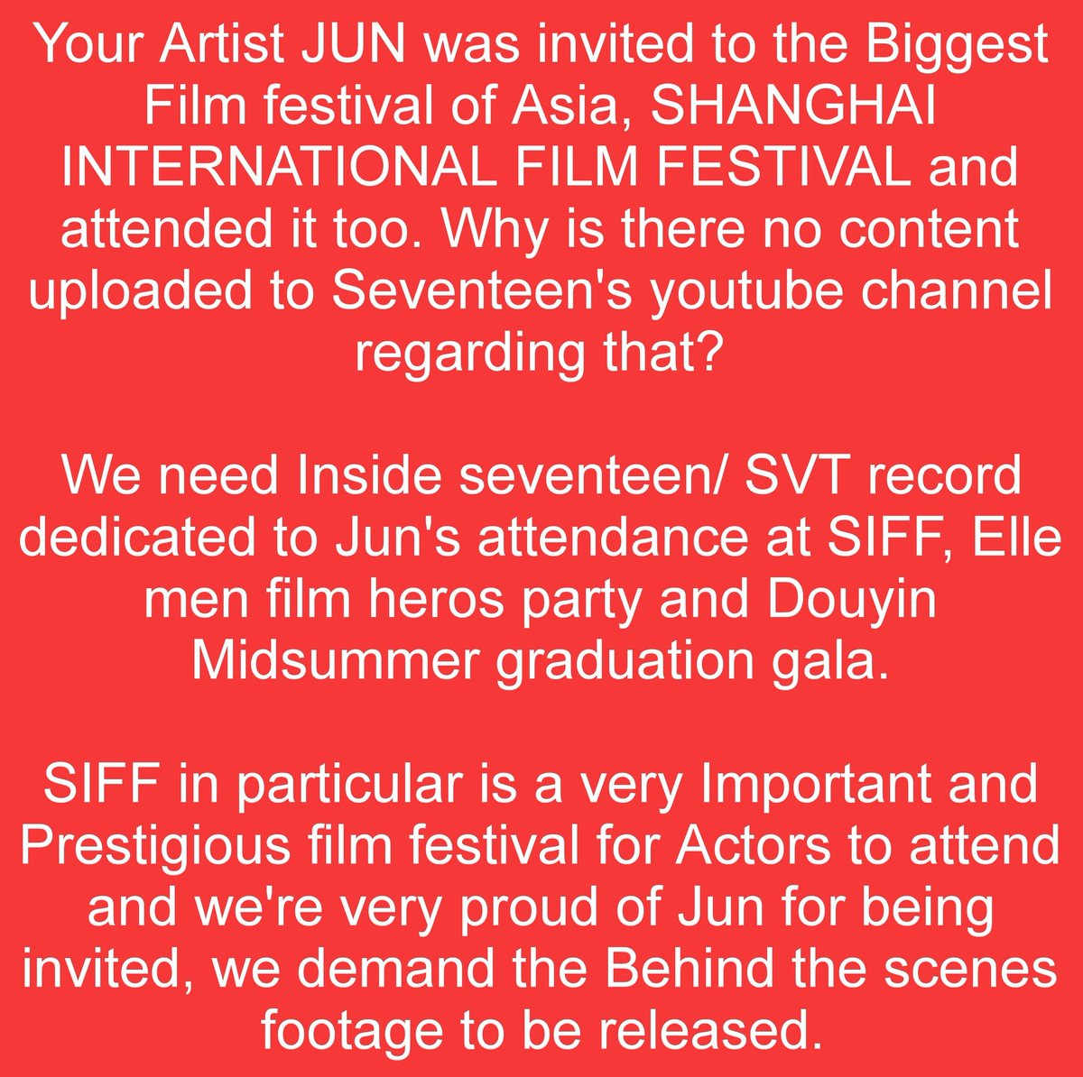 JUN PROTECT (@jun_protect) on Twitter photo All of our pleas seems to have fallen on deaf ears but we won't be giving up. Please treat our Jun the way he deserves!
WHERE IS JUNHUI
#Stop_Erasing_Jun #TreatJunhuiLikeAMember
<a href="/pledis_17/">세븐틴(SEVENTEEN)</a> <a href="/pledisnews/">PLEDIS ENTERTAINMENT</a> <a href="/pledis17_STAFF/">SEVENTEEN STAFF</a> All of our pleas seems to have fallen on deaf ears but we won't be giving up. Please treat our Jun the way he deserves!
WHERE IS JUNHUI
#Stop_Erasing_Jun #TreatJunhuiLikeAMember
<a href="/pledis_17/">세븐틴(SEVENTEEN)</a> <a href="/pledisnews/">PLEDIS ENTERTAINMENT</a> <a href="/pledis17_STAFF/">SEVENTEEN STAFF</a>