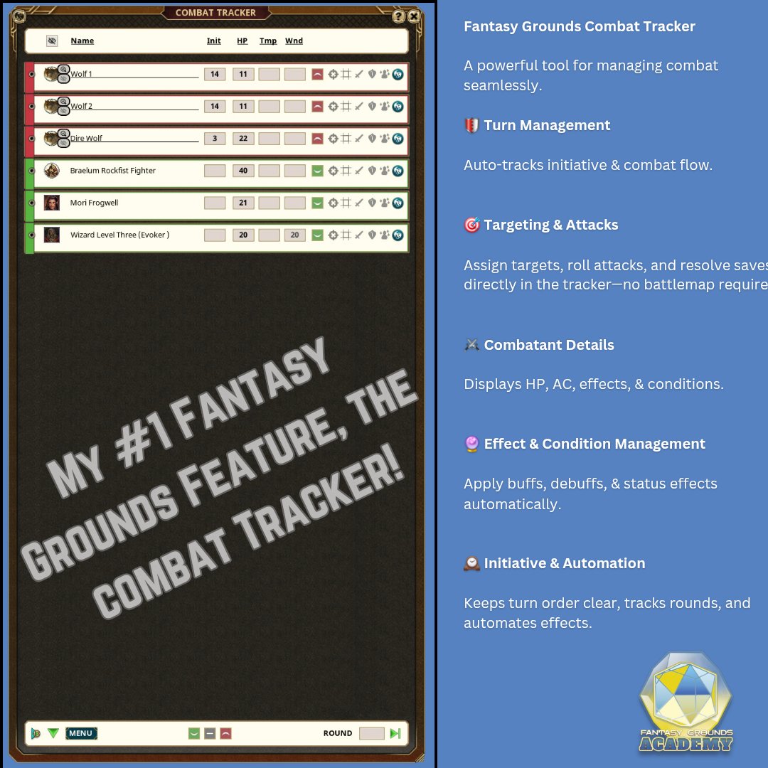 Fantasy Grounds Academy (@fgacommunity) on Twitter photo The #FantasyGrounds VTT platform Combat Tracker is my favorite #1 feature! zurl.co/U1uum <a href="/FantasyGrounds2/">Fantasy Grounds VTT</a> #vttrpg #dnd5e #rpg FG Academy fan posts. The #FantasyGrounds VTT platform Combat Tracker is my favorite #1 feature! zurl.co/U1uum <a href="/FantasyGrounds2/">Fantasy Grounds VTT</a> #vttrpg #dnd5e #rpg FG Academy fan posts.