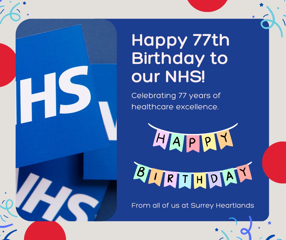 Happy 77th birthday to our NHS! 🎈🎉

Thank you to all our NHS colleagues, volunteers and support staff, past and present, for providing care to those who need it most for the last 77 years, and for making a difference to lives every day 💙