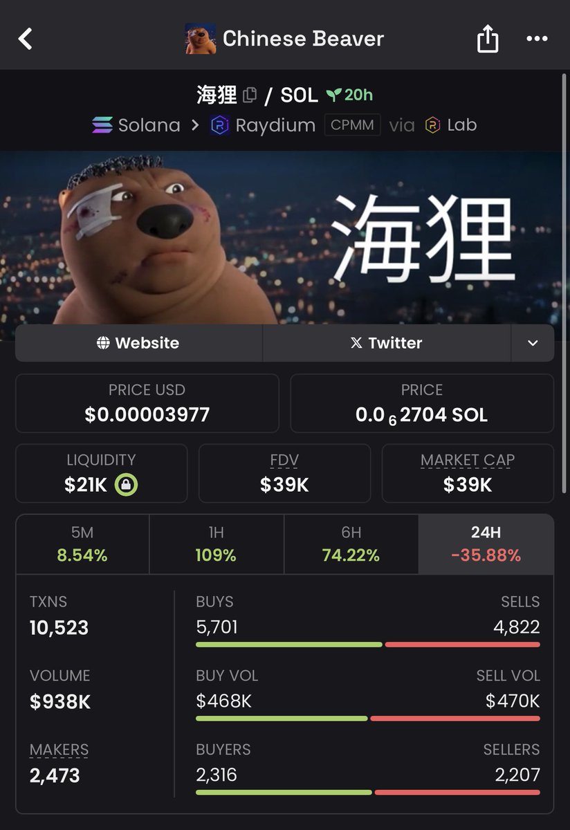 Bought some of this at 13k mcap and woke up to this 

Chinese Beaver😅