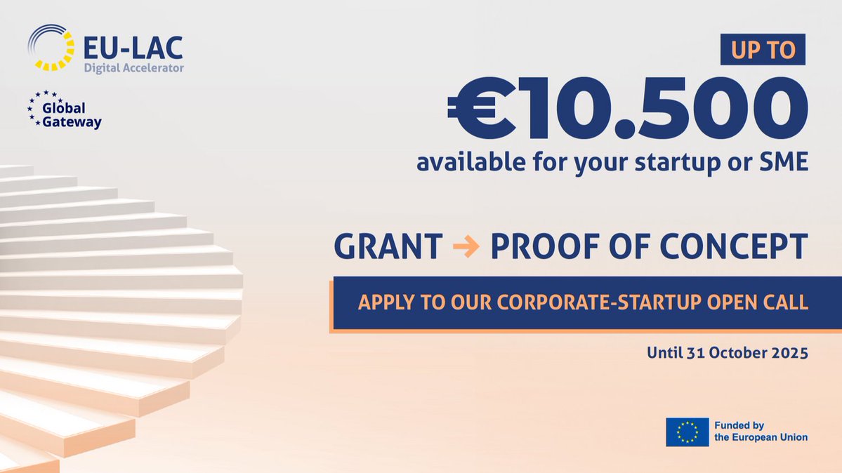 EBAN_org's tweet image. 🚀 The EU-LAC has launched Open Call #4 for transatlantic corporate-startup partnerships! 🌎🤝
✅ Accelerate your product to market in months
✅ Focus on EU–LAC international partnerships
✅ 100% EU-funded, no cost, no equity
🗓️ Apply by 31 Oct 2025: eulacdigitalaccelerator.com/open-call/?utm…