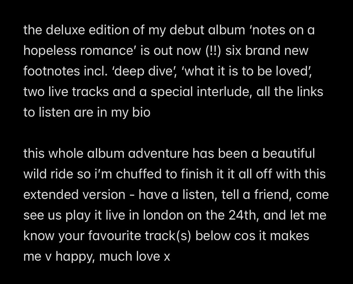‘notes on a hopeless romance’ deluxe is out now lovers, look after her for me 🥹❤️‍🔥