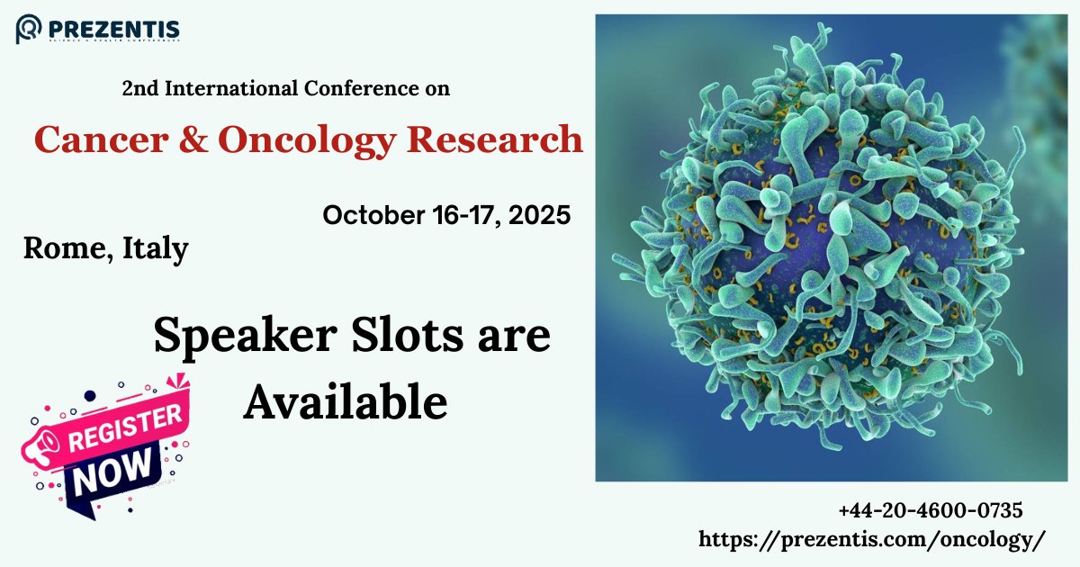 Join the Future of Oncology 2025 in Rome!
Unlock the potential of groundbreaking oncology discoveries with world renowned researchers and industry leaders
prezentis.com/oncology/
#oncologyprecision #oncogenes #chemotherapy  #tumor #oncologynursing #biopsy #OncologyRehabilitation