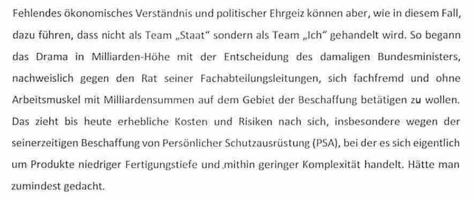 Maskenaffäre: Versager Jens Spahn
Ich habe den Sudhof-Bericht heruntergeladen und lese ihn. Wer es bis auf Seite 6 geschafft hat, muss eigentlich nicht weiterlesen. Das Kernproblem der Maskenaffäre heißt Jens Spahn
a) Er leidet an fehlendem ökonomischem Verständnis.
1/