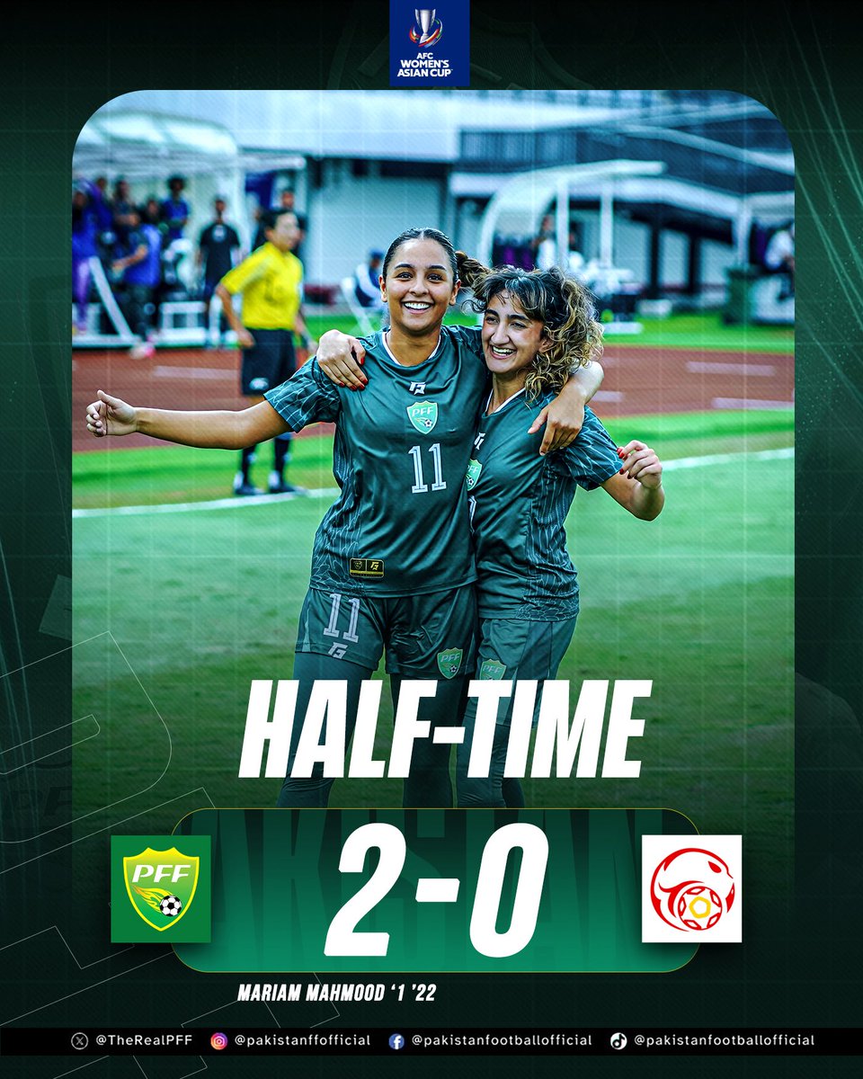 TheRealPFF's tweet image. A dominant first half display sees Pakistan ahead 2-0 at the break, with both goals scored by Mariam Mahmood.