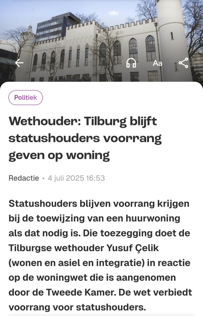 widtvoet's tweet photo. De Tilburgse PvdA wethouder Yusuf Çelik geeft aan dat hij ongeacht welke landelijke wetgeving danook gewoon door zal blijven gaan statushouders voorrang te geven bij het verkrijgen van een woning wanneer hij dat gepast vindt.
Joe.
#Tilburg #statushouders #Tilburg https://t.co/w6fm5dHV3v