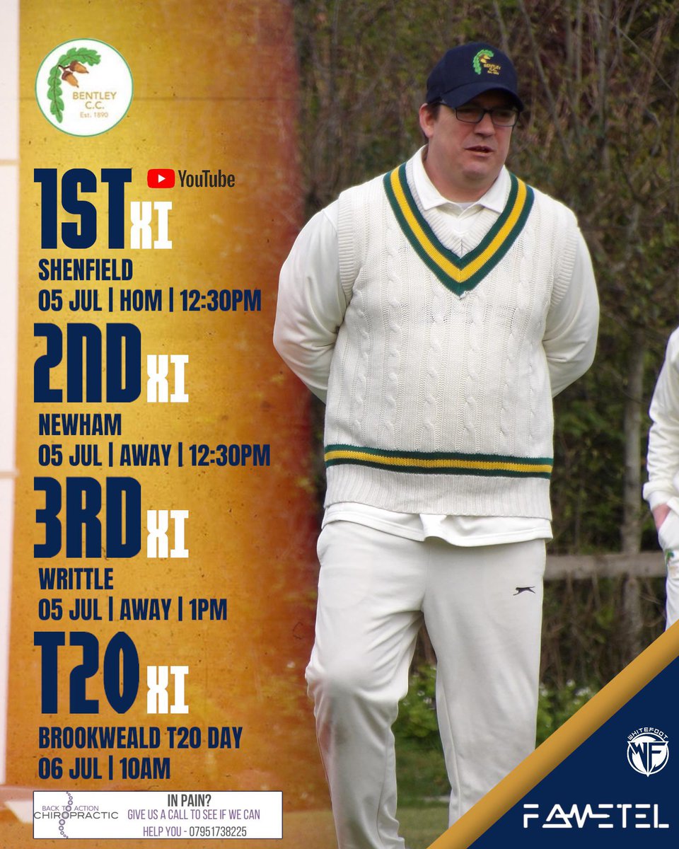 Bentley Cricket Club (@bentleycc_) on Twitter photo It's yet another <a href="/BtoAChiro/">Back To Action Chiro</a> matchday! Let's hope JP plays as young as he looks here😃 It's yet another <a href="/BtoAChiro/">Back To Action Chiro</a> matchday! Let's hope JP plays as young as he looks here😃