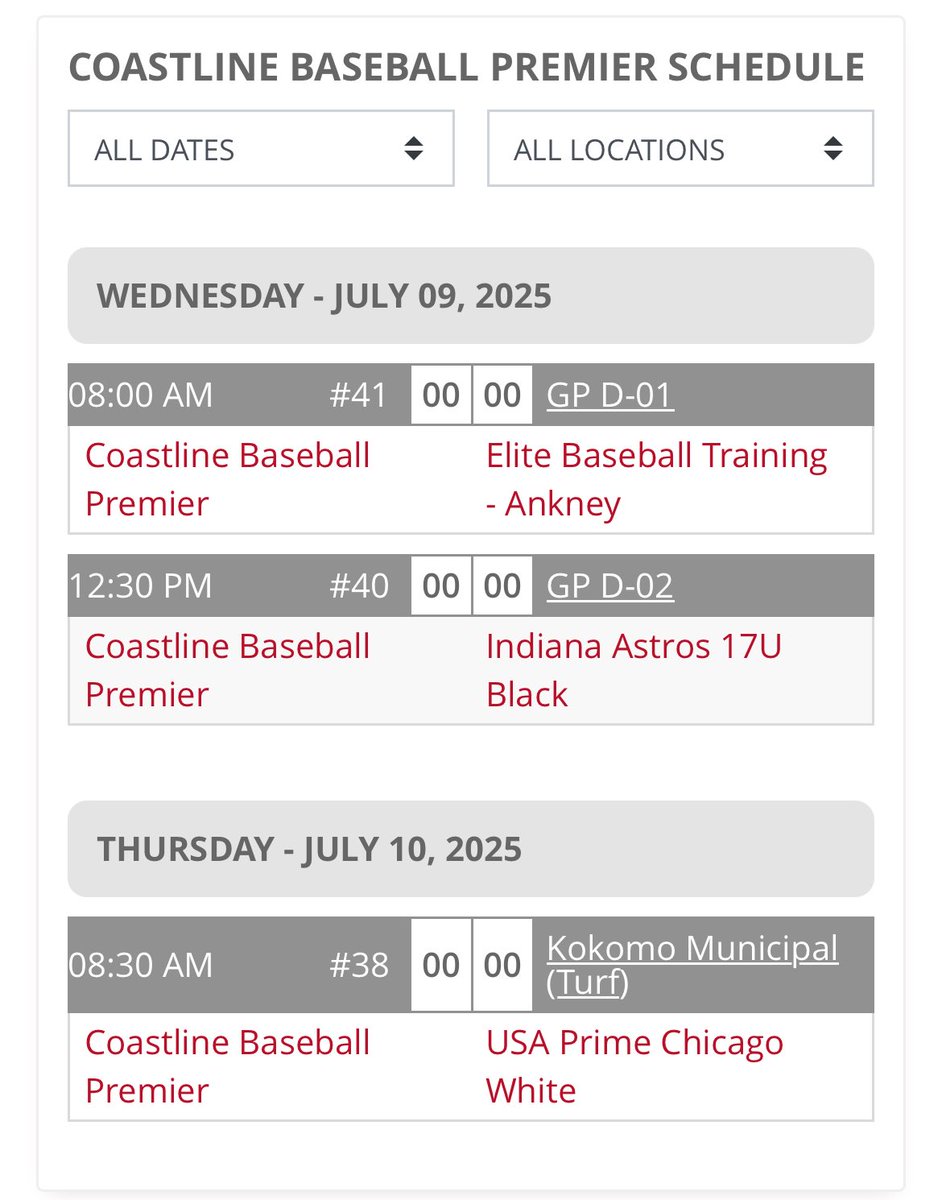 Our schedule for pool play at the Amateur Baseball Championship. 
<a href="/coastlinebb/">Coastlinebaseball</a> 
<a href="/Bullpenevents/">Bullpen Tournaments</a>