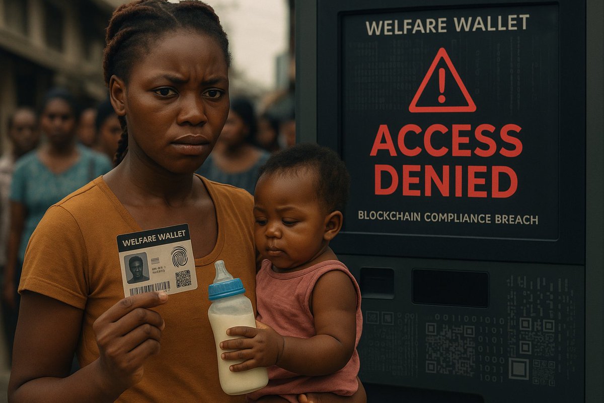 NigPost's tweet image. Her welfare wallet blinked red.
“Ineligible Blockchain Compliance Breach.”
No warning. No milk. Just silence.

Stablecoins are rewriting aid and mothers are being erased by code.

#WelfareJustice #RealAidNeedsRealPeople
#Stablecoins  #NigeriaNews #DigitalPoverty #HumanRights