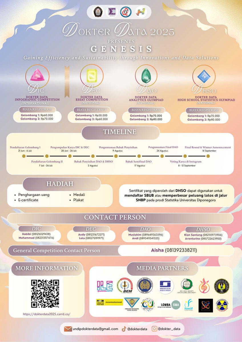 Himasta_Undip's tweet photo. Halo sobatstat 👋🏻
DOKTER DATA IS BACK! Departemen Statistika UNDIP kembali menggelar Dokter Data 2025, dan kali ini makin spesial! Telah dibuka open registration untuk 4 cabang lomba bergengsi. 🐙🤩
Jadi, tunggu apa lagi? Daftar sekarang di https://t.co/YcGfn2k9S4 https://t.co/ILYV01UVbT