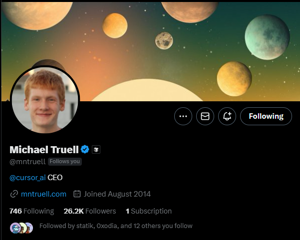 Wow <a href="/cursor_ai/">Cursor</a> CEO is just casually following me and in my DMs...

Wild.