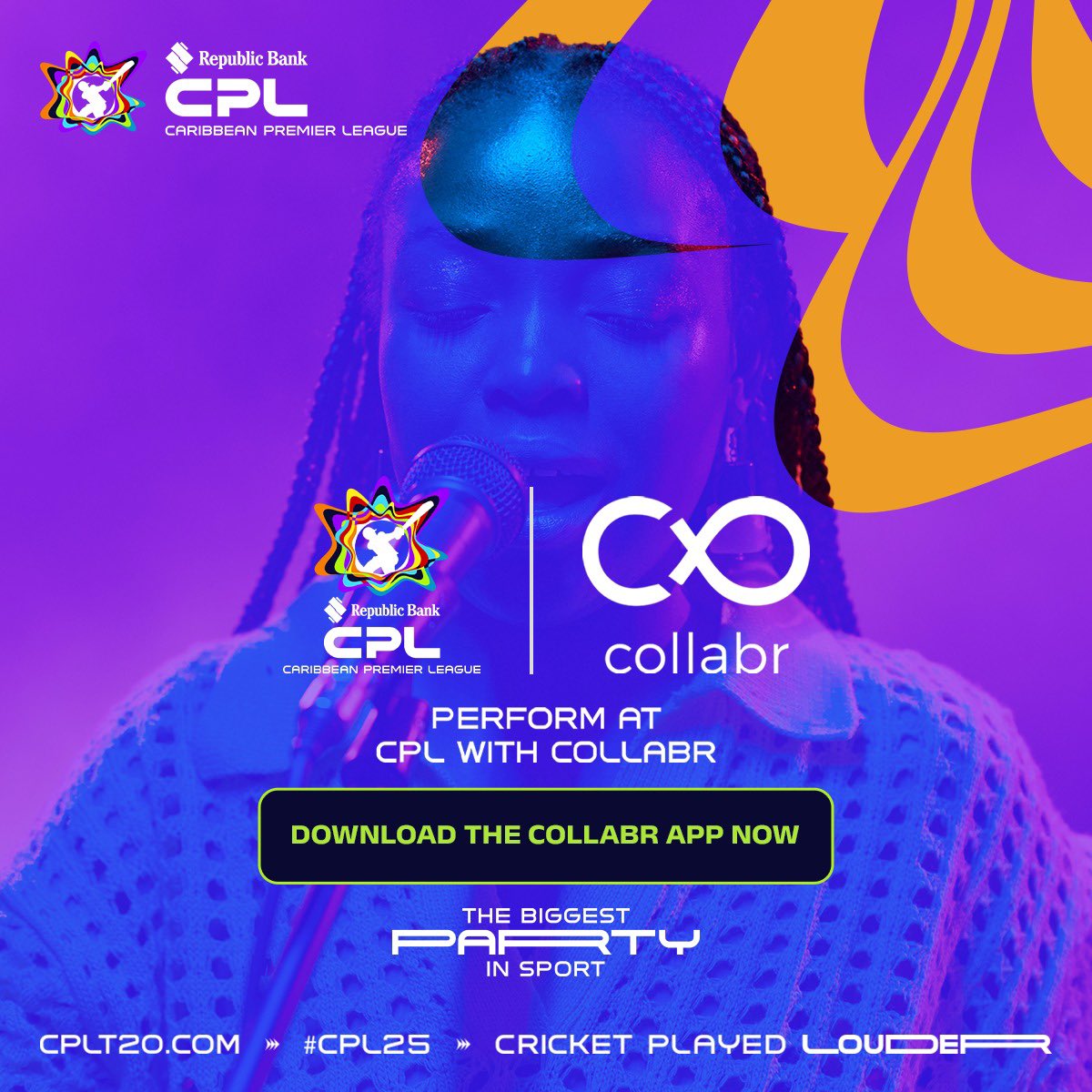 CPL's tweet photo. Are you ready to perform at CPL? We are teaming up with Collabr and DJ Bravo to find the best up and coming music talent from across the Caribbean.
READ MORE at https://t.co/RYQbcgxfLg
DOWNLOAD THE COLLABR APP NOW!
#CPL25 #Collabr #CricketPlayedLouder #BiggestPartyInSport https://t.co/VhLovnokWI