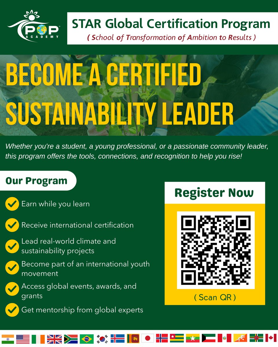 🌟 Become a Certified Sustainability Leader with the POP STAR Program! 🌱🌍

✅ Earn while you learn
✅ International certification
✅ Real-world climate projects
✅ Global mentorship &amp; events

Ready to rise? Registrations open now!
👉 applytopopacademy.typeform.com/to/URbo76JE

#ClimateAction
