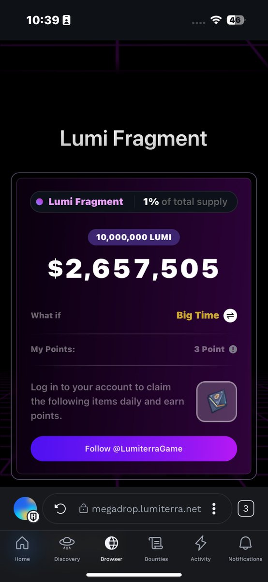 je_ff_erson's tweet photo. Gm Glumi 
I Just crushed my daily task in @LumiterraGame and claimed my Lumi Fragment! Stacking those $LUMI rewards, who's with me? 💪 https://t.co/89BNCXoO9w