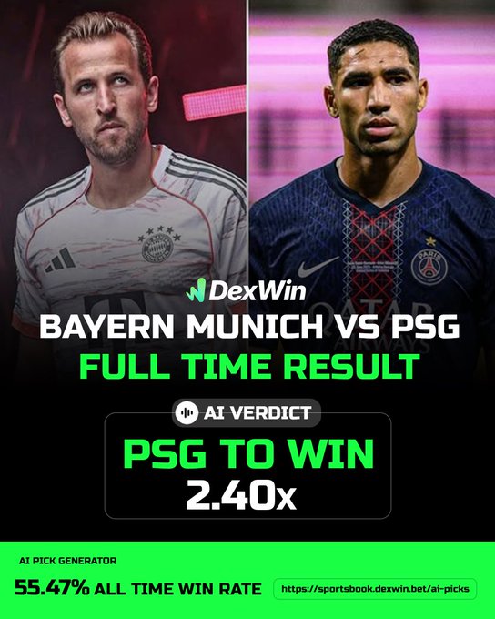 Bayern Munich vs PSG Odds ⚽️ 🏆 | FIFA Club World Cup 2025 - Football Betting Odds Today, Predictions, Betting Lines & Picks by AI

✅ PSG WIN @ 2.40 ✅ 

Follow @DexWin_Sports for the best football betting odds, football betting odds today, football betting picks and football predictions ⚽️