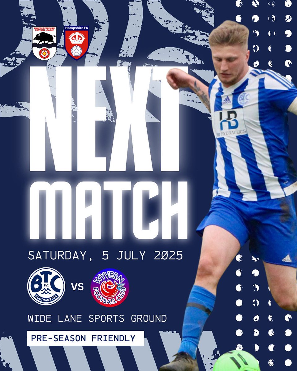 BTC Southampton FC (@btcsotonfc) on Twitter photo ๐ NEXT MATCH
The lads are back! BTC start pre-season today vs <a href="/wyvernfc/">Wyvern Football Club</a> Sharks โ๏ธ
Shake off the rust, sharpen up, set the tone - letโs go! ๐ช
๐ 5 July | โฐ 2:30 PM | ๐ Wide Lane Sports Ground
Come support the boys & enjoy summer football! ๐ตโช #BTCFC #UpTheBlues โฝ๏ธ ๐ NEXT MATCH
The lads are back! BTC start pre-season today vs <a href="/wyvernfc/">Wyvern Football Club</a> Sharks โ๏ธ
Shake off the rust, sharpen up, set the tone - letโs go! ๐ช
๐ 5 July | โฐ 2:30 PM | ๐ Wide Lane Sports Ground
Come support the boys & enjoy summer football! ๐ตโช #BTCFC #UpTheBlues โฝ๏ธ