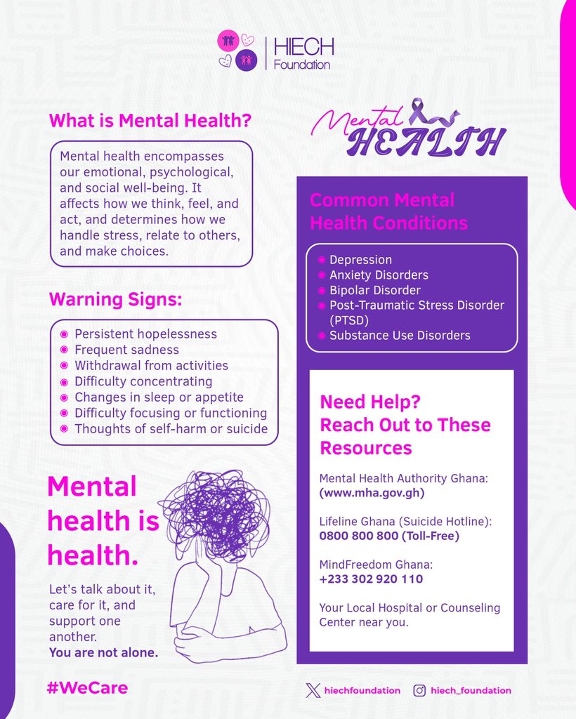 hiechfoundation's tweet photo. Mental health is HEALTH

Understanding mental health is the first step to seeking help.

Learn the signs, know the conditions and reach out when you need support. Remember, ‘it’s okay to not be okay’. ✨

#WeCare💜 https://t.co/EJK1lI6VTp