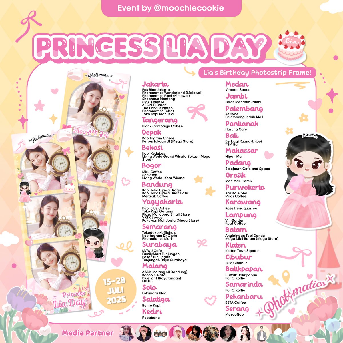 qwshaa's tweet photo. ⋆ .˙𝙎𝙝𝙞𝙣𝙞𝙣𝙜 𝘽𝙧𝙞𝙜𝙝𝙩 𝙇𝙞𝙠𝙚 𝙖 𝙋𝙧𝙞𝙣𝙘𝙚𝙨𝙨 ・₊✧

ITZY’s Lia Birthday Photoframe Event by @moochiecookie

🧁: 15 - 28 July ‘25

Available only at @photomaticsid✨

Please use #PrincessLiaDay and tag @moochiecookie to share your memories!˚.🎀༘ https://t.co/RzSG0MLWf8