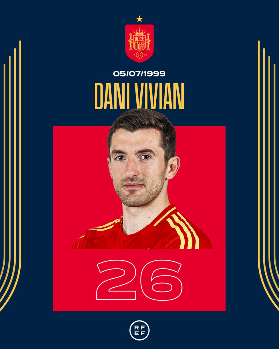 Spanish Football (@spainisfootball) on Twitter photo ๐ฅณ We kick off the weekend by giving our best wishes to a EUROPEAN champion!
๐ The <a href="/Athletic_en/">Athletic Club</a> centre-back and winner of #EURO2024 with the <a href="/SEFutbol/">Selecciรณn Espaรฑola Masculina de Fรบtbol</a> turns ๐ฎ๐ฒ today.
๐ค ๐๐๐ฃ๐ฃ๐ฌ ๐๐๐ฅ๐ง๐๐๐๐ฌ, <a href="/danivivian5/">Daniel Vivian</a>!
#VamosEspaรฑa ๐ฅณ We kick off the weekend by giving our best wishes to a EUROPEAN champion!
๐ The <a href="/Athletic_en/">Athletic Club</a> centre-back and winner of #EURO2024 with the <a href="/SEFutbol/">Selecciรณn Espaรฑola Masculina de Fรบtbol</a> turns ๐ฎ๐ฒ today.
๐ค ๐๐๐ฃ๐ฃ๐ฌ ๐๐๐ฅ๐ง๐๐๐๐ฌ, <a href="/danivivian5/">Daniel Vivian</a>!
#VamosEspaรฑa