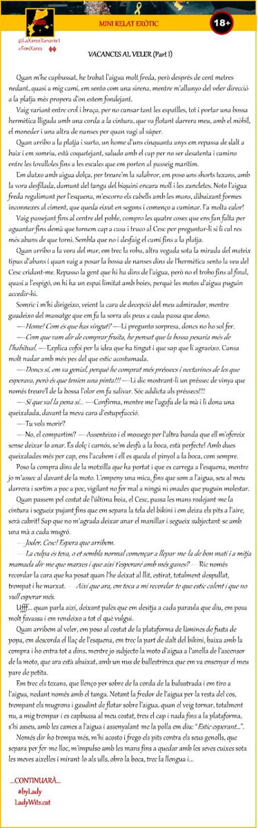 Bon dia xarxers 

Nou relat de la <a href="/LADY_WITS/">Lady Wits 🌹📚 Llibres, Relats, Poemes i Silencis.</a> i té pinta de que no decebrà! No us el perdeu!!! 😉

VACANCES AL VELER (Part I)

Link: ladywitsadults.blogspot.com/2025/07/vacanc…

#MiniRelatEròtic #LadyRelat #byLady #FemXarxa #Konektadezagun #FemXarxaPV #YesScotland #RelatsEròtics #CatalàEròtic💛