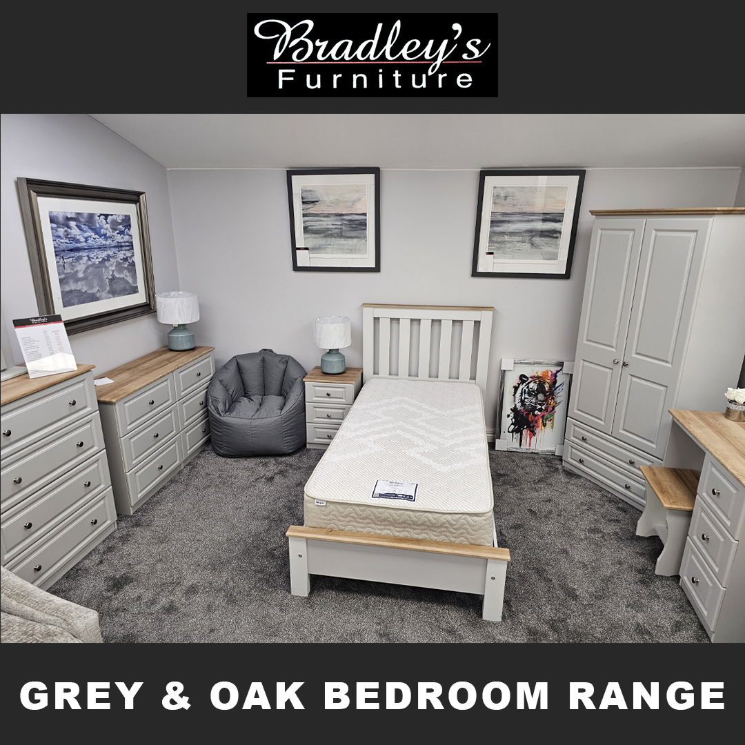 Bradleys_Furn's tweet photo. Grey &amp; Oak Bedroom Range - Bedframe available in all sizes. 
Matching pieces include: - Dressing Table &amp; Stool - 2 Door Robe - Bedside Lockers - 6 Drawer &amp; 4 Drawer Chests Visiting our showroom today?
. 
#Magherafelt #MidUlster #BradleysFurniture https://t.co/6PkIvniG01