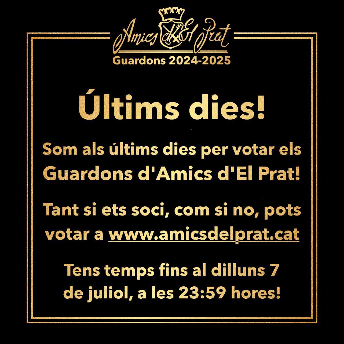 La Glòria Feu i Disprat - Lleure, són finalistes al guardó d'Amiga del Prat i al Guardó Josep Maria Vilà 2024-2025, respectivament.

Pots votar-los a amicsdelprat.cat fins al dilluns 7 de juliol de 2025 a les 23:59 hores.