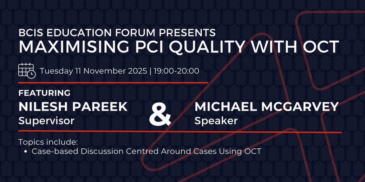 BCIS (@bcis_uk) on Twitter photo Join us for the penultimate BCIS Education Forum of the year: Maximising PCI Quality with OCT, featuring Dr Michael McGarvey and <a href="/DrNileshPareek/">Nilesh Pareek</a>
Expect case-based discussions centred around cases using OCT
More info: millbrook-events.co.uk/event/BCISEFOC… Join us for the penultimate BCIS Education Forum of the year: Maximising PCI Quality with OCT, featuring Dr Michael McGarvey and <a href="/DrNileshPareek/">Nilesh Pareek</a>
Expect case-based discussions centred around cases using OCT
More info: millbrook-events.co.uk/event/BCISEFOC…
