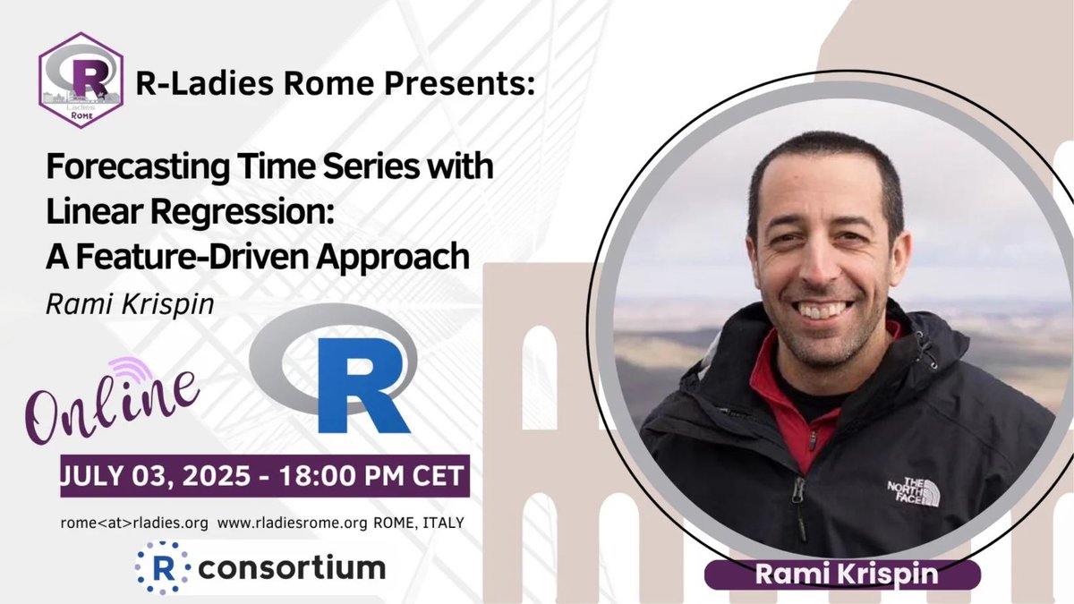 R-Ladies Rome (@rladiesrome) on Twitter photo 🎥 Missed <a href="/ramikrispin/">Rami Krispin</a> <a href="/RLadiesRome/">R-Ladies Rome</a> on using linear regression for forecasting time series? No worries! Catch the beginner-friendly session on YouTube
Enhance your skills now read our blog post and watch the recording: 👉 rladiesrome.org/talks/2025/mee…
#Rstats #Forecasting #timeseries 🎥 Missed <a href="/ramikrispin/">Rami Krispin</a> <a href="/RLadiesRome/">R-Ladies Rome</a> on using linear regression for forecasting time series? No worries! Catch the beginner-friendly session on YouTube
Enhance your skills now read our blog post and watch the recording: 👉 rladiesrome.org/talks/2025/mee…
#Rstats #Forecasting #timeseries