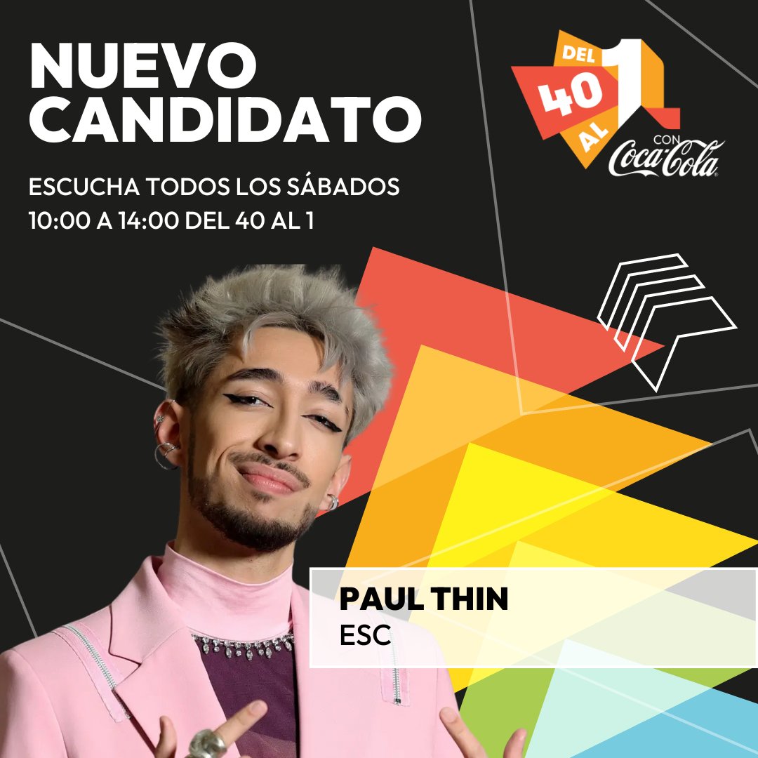 Del40al1_es's tweet image. 💥¡Nuevo candidato a entrar en lista! @PaulSThin puede hacerse con un puesto de la lista con "ESC". #Del40al1CocaCola 

👉Ya puedes votarle usando #MiVoto40