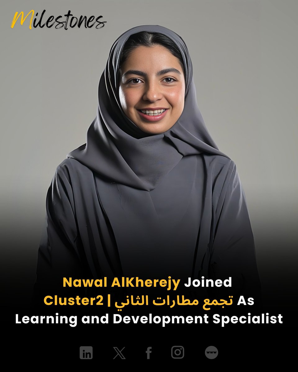 corpmilestones's tweet image. Nawal AlKherejy has joined Cluster2 | تجمع مطارات الثاني as a Learning and Development Specialist, bringing strategic L&amp;amp;D expertise to elevate human capital across 

#LearningAndDevelopment #AviationTalent #Cluster2 #HumanCapital #SaudiVision2030 #CareerMilestoneAsk