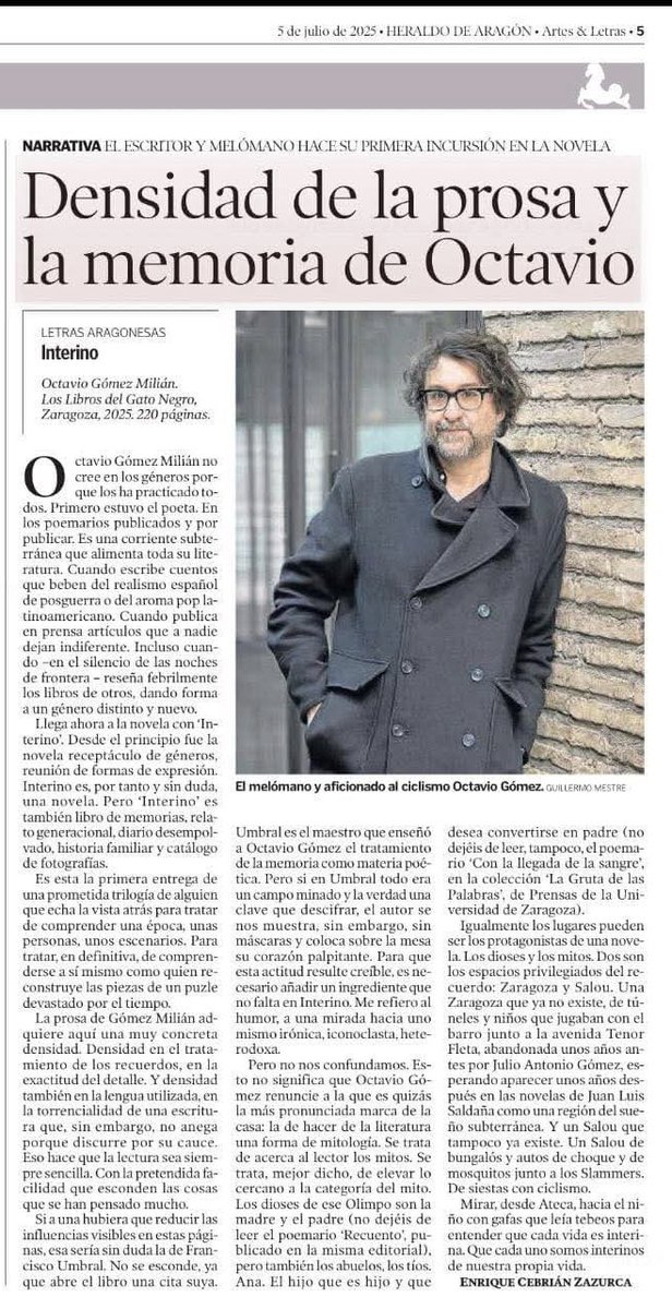 Sergio Barcos (@sergbar) on Twitter photo «Mirar, desde Ateca, hacia el niño con gafas que leía tebeos para entender que cada vida es interina. Que cada uno somos interinos de nuestra propia vida».
✍🏼 <a href="/enriquecebrianz/">Enrique Cebrián Zazurca</a> sobre #Interino , la novela de <a href="/OGomezMilian/">ogomezmilian</a> en el Artes&Letras <a href="/heraldoes/">Heraldo de Aragón</a> de este sábado. 😀 «Mirar, desde Ateca, hacia el niño con gafas que leía tebeos para entender que cada vida es interina. Que cada uno somos interinos de nuestra propia vida».
✍🏼 <a href="/enriquecebrianz/">Enrique Cebrián Zazurca</a> sobre #Interino , la novela de <a href="/OGomezMilian/">ogomezmilian</a> en el Artes&Letras <a href="/heraldoes/">Heraldo de Aragón</a> de este sábado. 😀