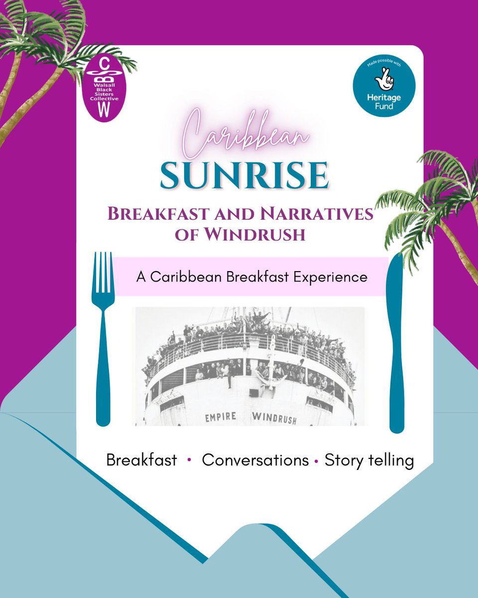 WalsallBSC (@bscwalsall) on Twitter photo We are starting July with our Caribbean Sunrise – Breakfast and Windrush Stories event, proudly supported by <a href="/HeritageFundUK/">The National Lottery Heritage Fund</a>. Imagine Caribbean-inspired breakfast while listening to engaging stories that celebrate the Windrush Generation. #WalsallWindrushSisters We are starting July with our Caribbean Sunrise – Breakfast and Windrush Stories event, proudly supported by <a href="/HeritageFundUK/">The National Lottery Heritage Fund</a>. Imagine Caribbean-inspired breakfast while listening to engaging stories that celebrate the Windrush Generation. #WalsallWindrushSisters
