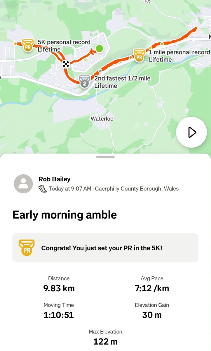 First 10K in 10 years and didn't feel like I ran that quickly - but Strava tells me I did OK (best mile, best 2 mile and best 5K times)...not bad for an old bloke 😂😂