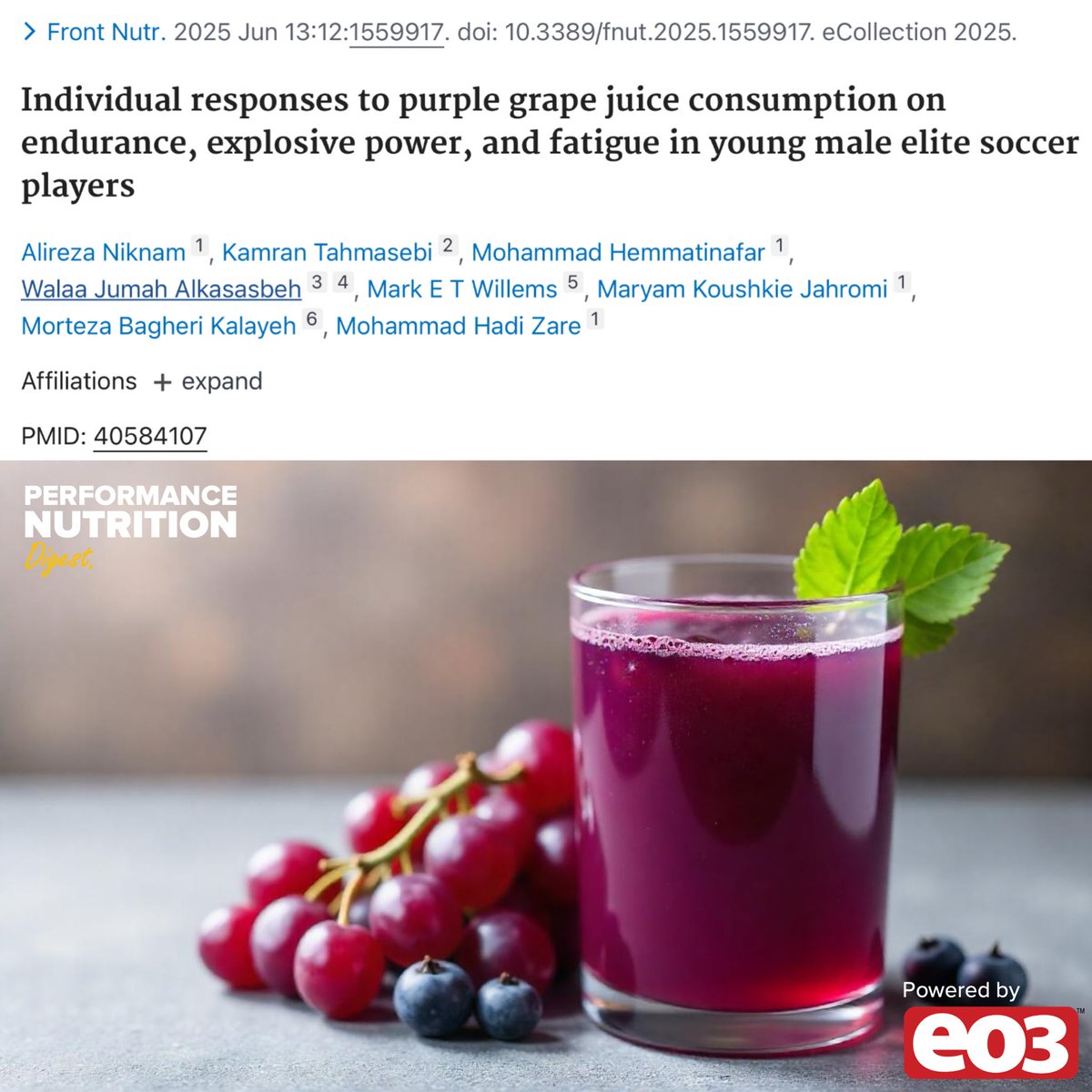 Purple grape juice enhances endurance and VO2max 🍇 

This new study investigated the effects of 10 ml/kg…

🍇 Purple grape juice (PGJ)
🥤 Placebo

…on performance in 22 male u20 football players ⚽️

Drinks were provided in 4 x 300 - 400ml doses, on the hour for 4hrs