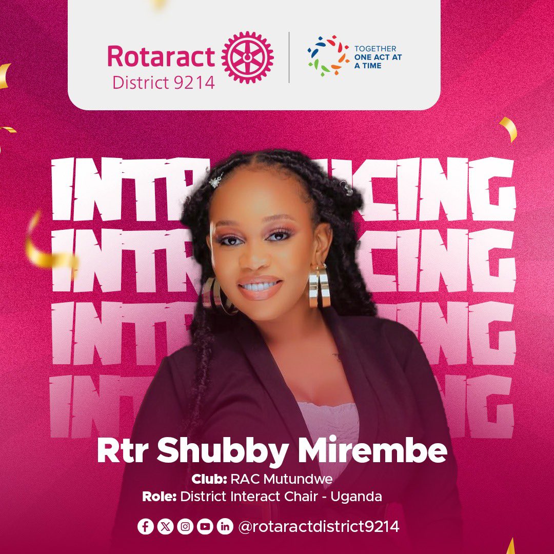 Rotaract Club of Mutundwe (@rac_mutundwe) on Twitter photo Well deserved!!👏
Congratulations our own, CP <a href="/miss_mirembe/">Shubbie Mirembe</a> upon your role as the District Interact Chair- Uganda.
#RacMutundwe Well deserved!!👏
Congratulations our own, CP <a href="/miss_mirembe/">Shubbie Mirembe</a> upon your role as the District Interact Chair- Uganda.
#RacMutundwe
