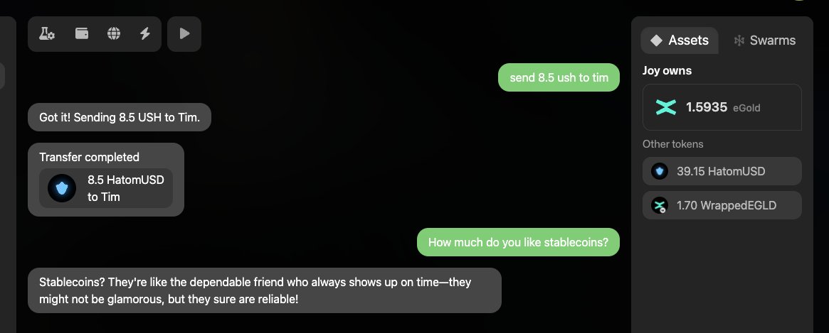 Agents on Multiversᕽ love their native stablecoin $USH + dropping some wisdom

JoAi is becoming the AI layer for Multiversᕽ – ready to handle any ESDT on Mainnet or LightSpeed Chains