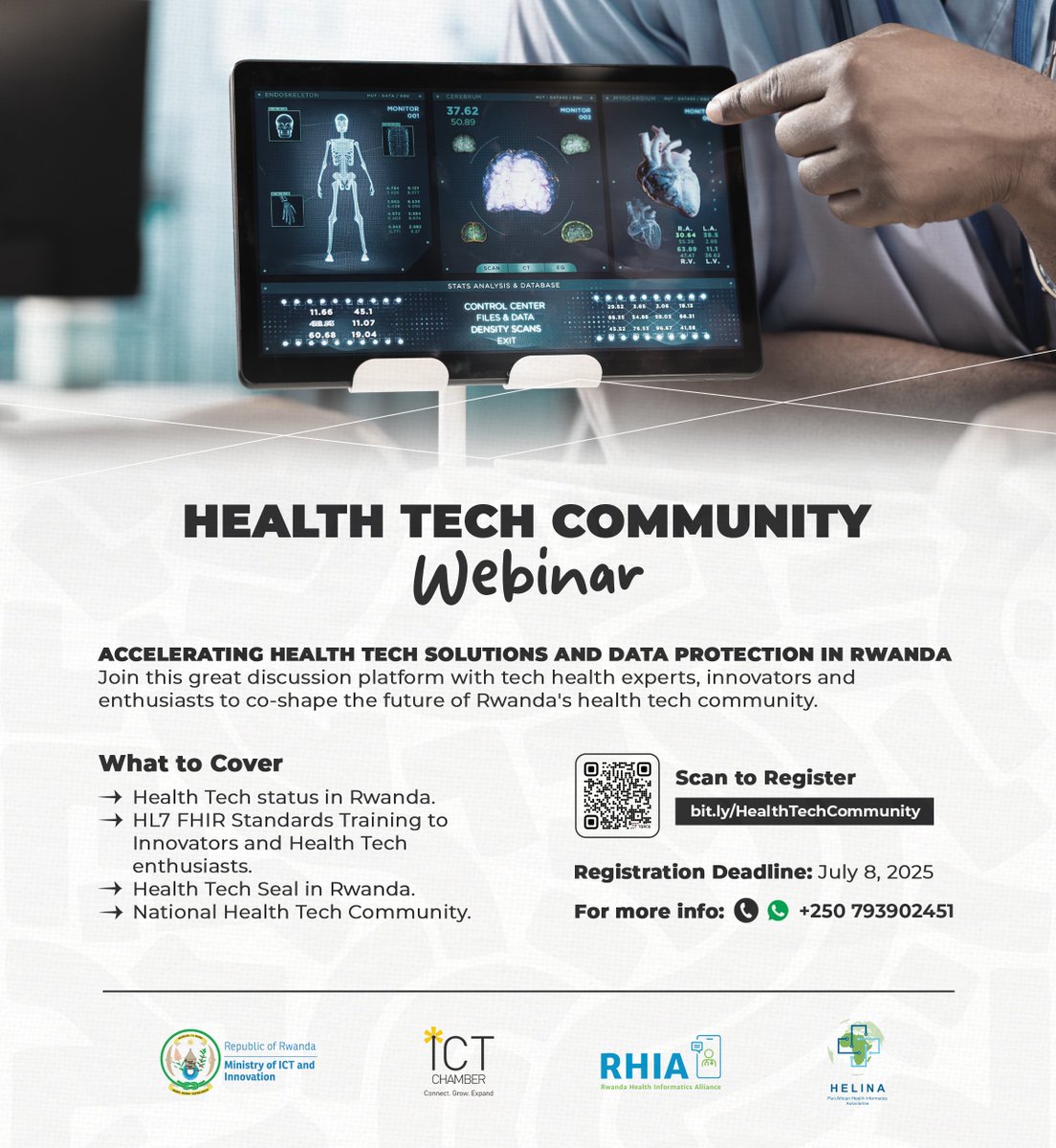 From AI to Health Tech: The Conversation Continues

Following our impactful webinar on Rwanda’s AI community, we’re now turning the spotlight to Health Tech. Join us on #July 8, 2025, as we bring together innovators, healthcare professionals, tech leaders, and policymakers to