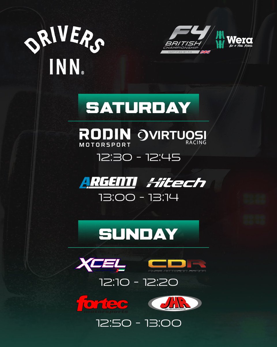 Come along and hear from our drivers at the Drivers Inn stage this weekend! 🙌 

It’s opposite Copse Tunnel ✅ 

#BritishF4 #BritishGP