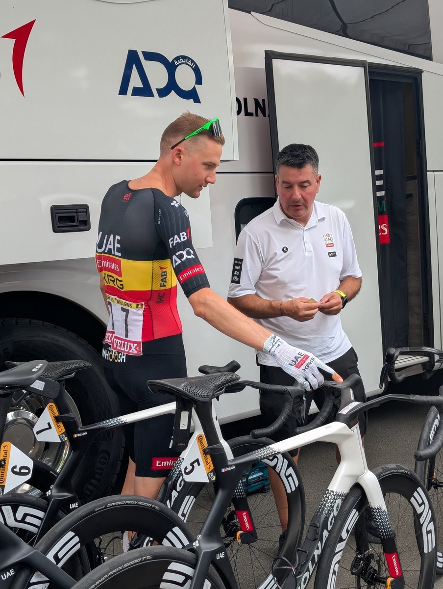 Marc Tilley (@tilleymarc) on Twitter photo Behind the scenes at #TDF2025 Grand Départ! <a href="/TeamEmiratesUAE/">@UAE-TeamEmirates</a> bikes are laid out and checked for motors and compliance with the UCI's new handlebar rule, Team Boss Andrea Agostini is giving interviews, and newly-crowned Belgian Champ Tim Wellens stretches his legs before sign-on! Behind the scenes at #TDF2025 Grand Départ! <a href="/TeamEmiratesUAE/">@UAE-TeamEmirates</a> bikes are laid out and checked for motors and compliance with the UCI's new handlebar rule, Team Boss Andrea Agostini is giving interviews, and newly-crowned Belgian Champ Tim Wellens stretches his legs before sign-on!