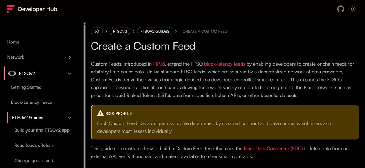 ⚡️ New Dev Guide Alert!

Build your own FTSO custom feed. This step-by-step tutorial shows how to:

• Fetch external API data through the Flare Data Connector.

• Verify it on-chain in a smart contract you control

• Expose the feed via the standard FTSO interface for dApps to