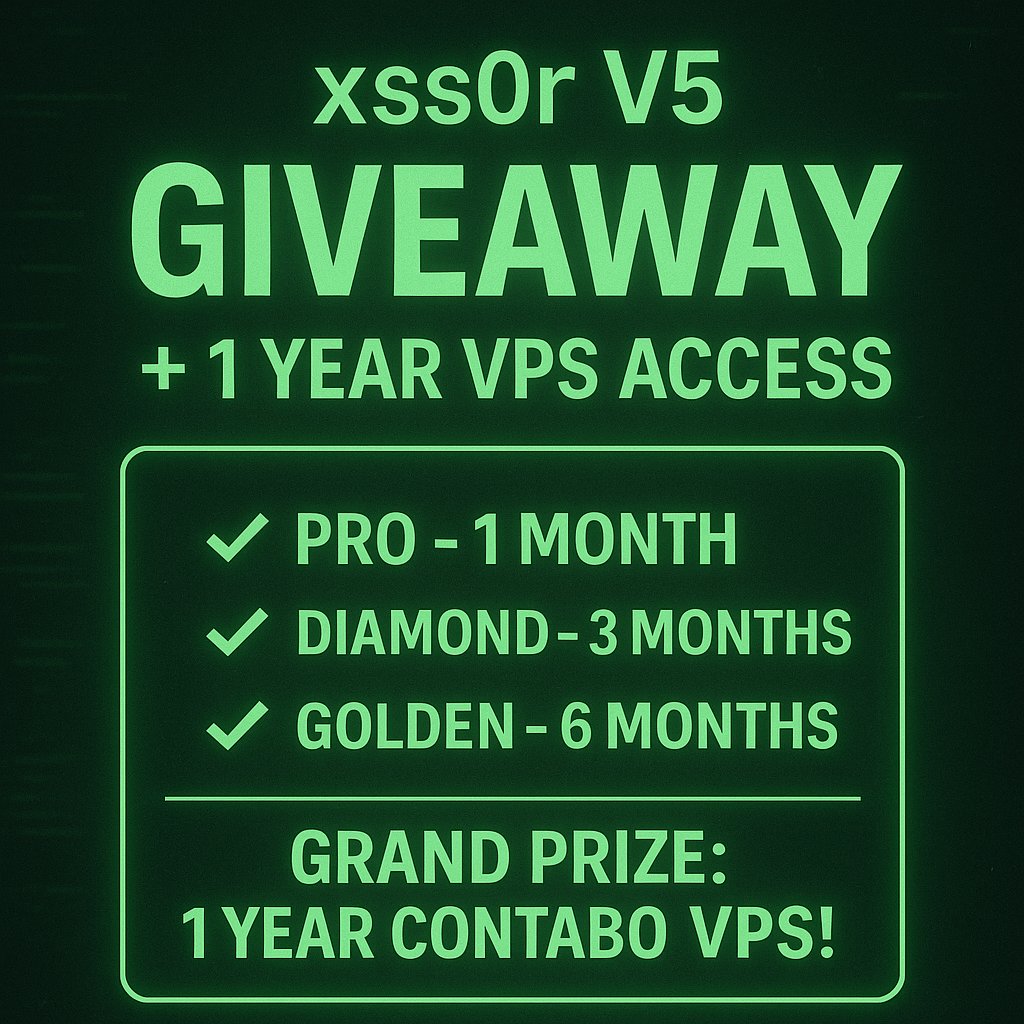 xss0r's tweet image. 🚀 xss0r V5 MEGA GIVEAWAY! 🎉

We’re excited to announce a brand new giveaway for all our amazing xss0r users!

To celebrate the success of xss0r V5, we’re giving you the chance to win free licenses and even a fully purchased VPS server on Contabo with 1 year access!

🎁 Here’s…