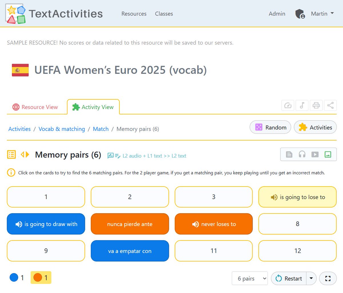 Resource was created in approx 1 min by exporting the chunks from the SB on <a href="/SentenceBuildrs/">SentenceBuilders</a>, pasting them into the "Vocab / Matching" box on TextActivities.com  adding the languages
(I used a twitter pic of the SB for the img URL)
#mfltwitterati #langchat #mflchat #flteach