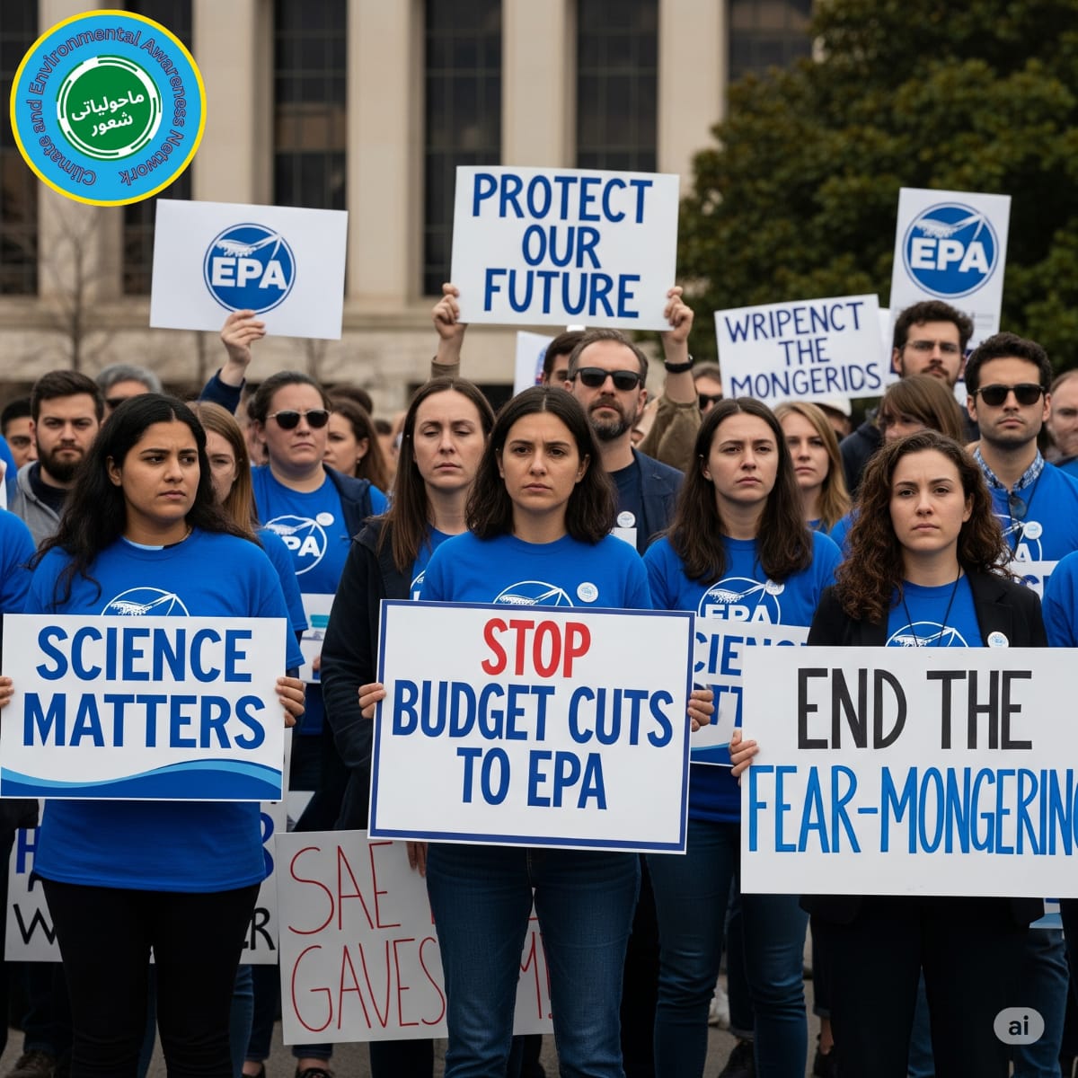 امریکی ای پی اے کے ملازمین نے حکومتی ماحولیاتی پالیسیوں بشمول بجٹ کی کٹوتیوں، منصوبوں کی بندش اور تحقیق کی سرپرستی نہ کرنے پر احتجاج کیا اور مطالبہ کیا ہے کہ 
ماحولیات کو اولین ترجیحات میں رکھا جائے جبکہ ہمارے ہاں مٹھی بھر ماحولیاتی دانشوروں کے علاؤہ اس شعبے میں سناٹا ہے