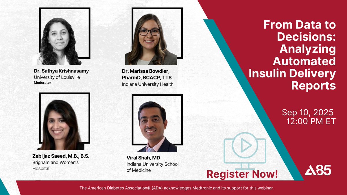Clinicians: Learn how to interpret reports from AID systems in this ADA webinar.

From Data to Decisions: Analyzing AID Reports
🗓️ Sept 10 | 🕛 12PM ET

Register: zoom.us/webinar/regist…
#DiabetesCare #AIDSystems #DiabetesTech <a href="/Medtronic/">Medtronic</a>