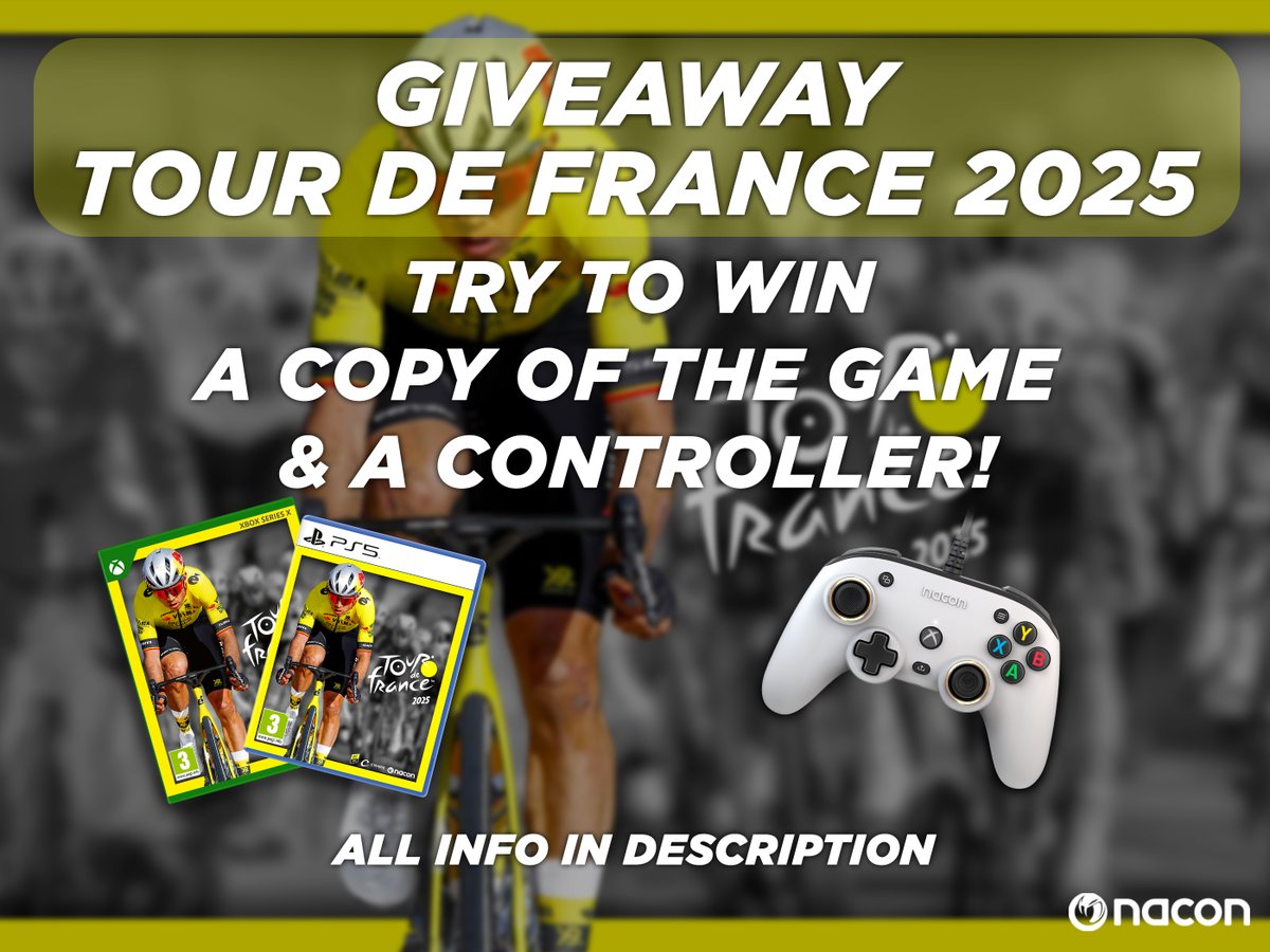 🏆 GIVEAWAY - Win the Tour de France 2025!
Do you dream of winning this legendary tour? Now's the time.

🎁 To be won: 1 copy of the game &amp; a Pro Compact controller! #TourdeFrance2025
To enter:
1. Like
2. RT
3. Comment with the name of your favorite runner.

📆 Ends: July 12
Good