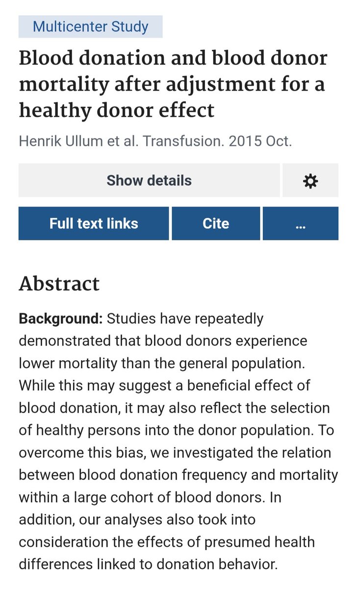 هل تعلم أن التبرع الدوري بالدم يطيل العمر؟ خاصة للرجال، بمعدل 7 سنوات

وهذا يفسر جزئيا ليش النساء يعيشون أطول بـ 7 سنوات من الرجال عالميا؛ فتقريبا نصف عمرهم يتبرعون بالدم شهريا

pubmed.ncbi.nlm.nih.gov/26098293/