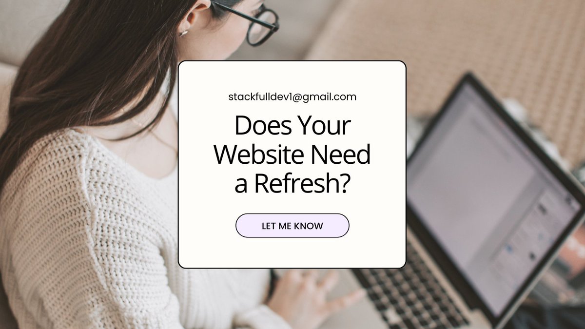StackFullDev1's tweet image. Does You Website Need a Refresh?
Let me Know!
#WebDevelopment #WebDevelopment #services #Website #new #Creator #developers #mern #need #girl #women #WomenEmpowerment #bussiness #startup #success #help #people #all #ProgrammingTips #fullstackdevelopment