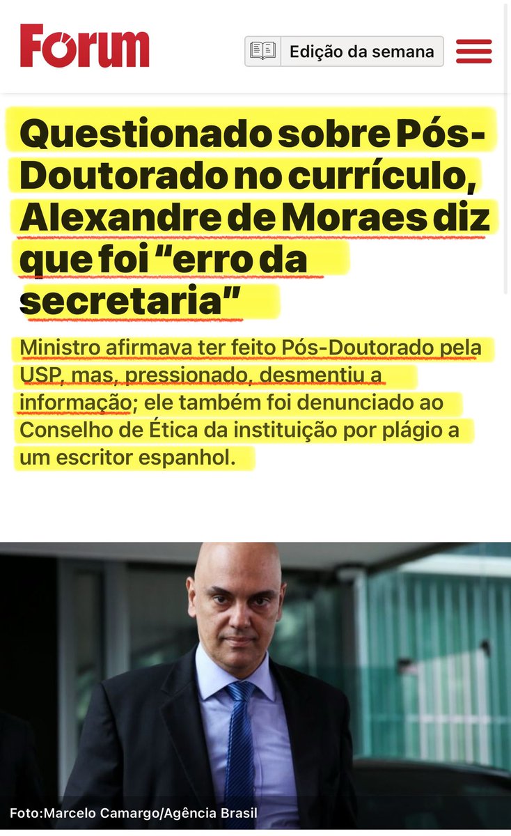 NergerGabriel's tweet image. Relembrar é viver.
Ministro afirmava ter feito Pós-Doutorado pela USP, mas, pressionado, desmentiu a informação; ele também foi denunciado ao Conselho de Ética da instituição por plágio a um escritor espanhol
Revista Forum 14/02/2017
